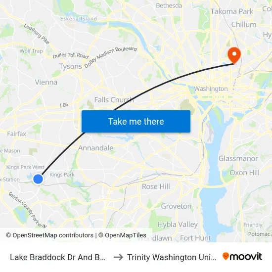 Lake Braddock Dr And Burke Rd to Trinity Washington University map
