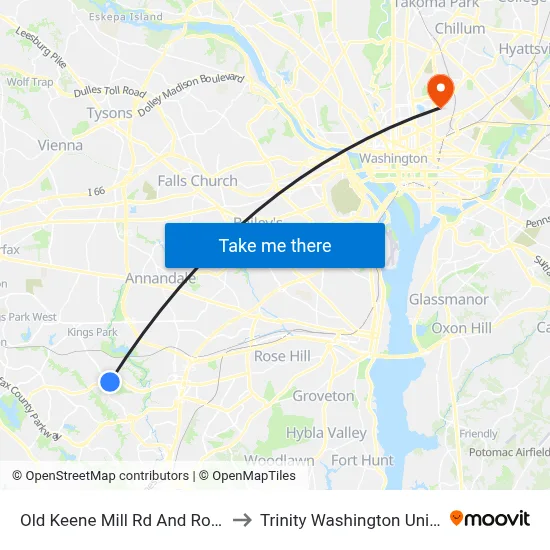 Old Keene Mill Rd And Rolling Rd to Trinity Washington University map