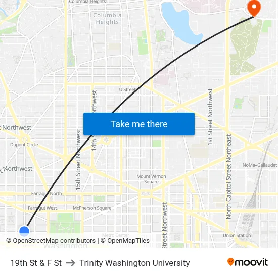 19th St & F St to Trinity Washington University map