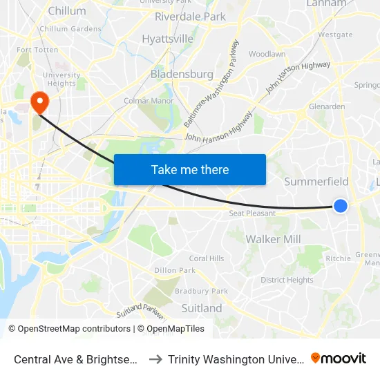 Central Ave & Brightseat Rd to Trinity Washington University map