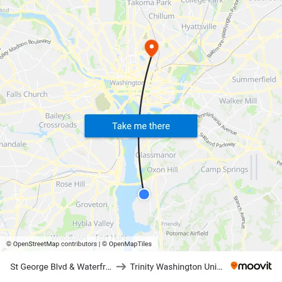 St George Blvd & Waterfront St to Trinity Washington University map
