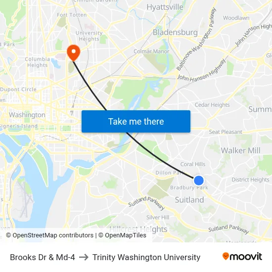 Brooks Dr & Md-4 to Trinity Washington University map