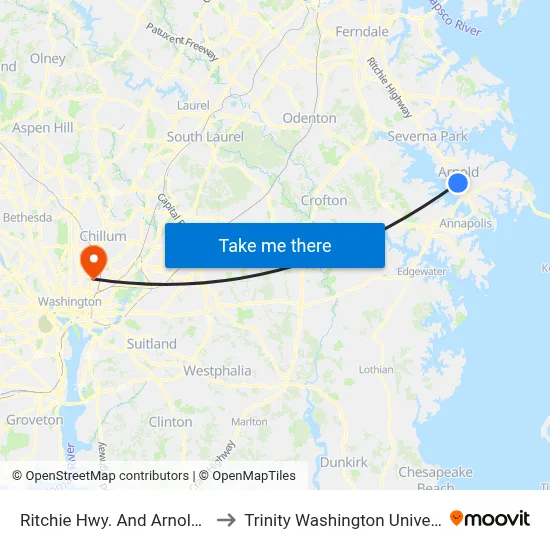 Ritchie Hwy. And Arnold Rd. to Trinity Washington University map