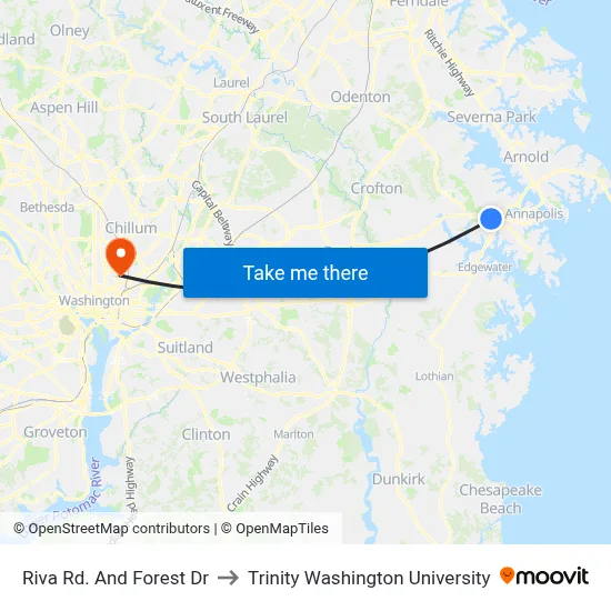 Riva Rd. And Forest Dr to Trinity Washington University map