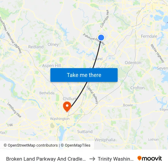 Broken Land Parkway And Cradlerock Way South (Northbound) to Trinity Washington University map