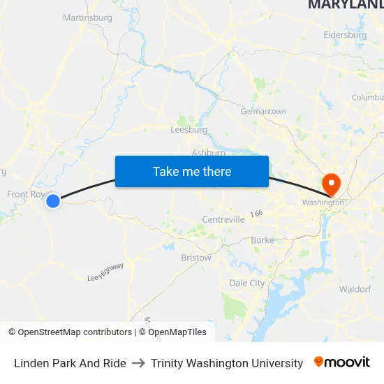 Linden Park And Ride to Trinity Washington University map