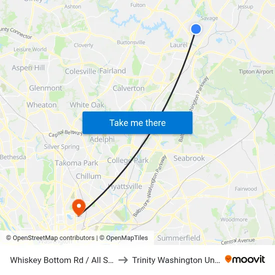 Whiskey Bottom Rd / All Saints Rd to Trinity Washington University map