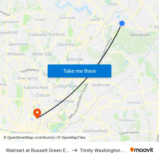 Walmart at Russett Green East - Laurel to Trinity Washington University map