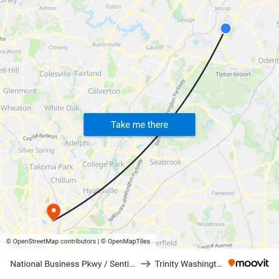 National Business Pkwy / Sentinel Way (Northbound) to Trinity Washington University map
