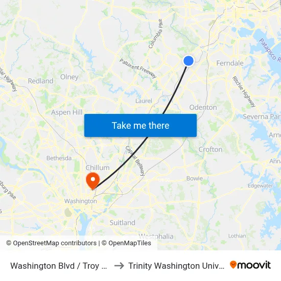 Washington Blvd / Troy Hill Dr to Trinity Washington University map