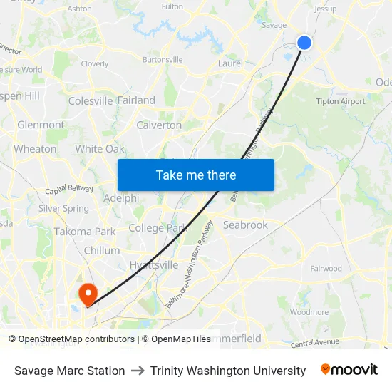 Savage Marc Station to Trinity Washington University map