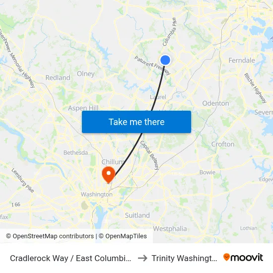 Cradlerock Way / East Columbia Library (Westbound) to Trinity Washington University map