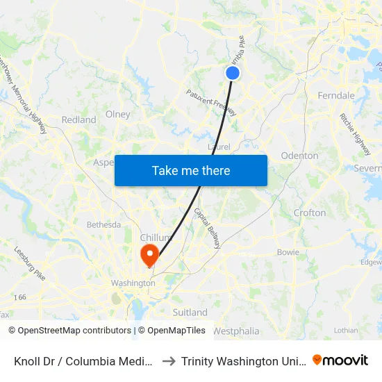 Knoll Dr / Columbia Medical Plan to Trinity Washington University map