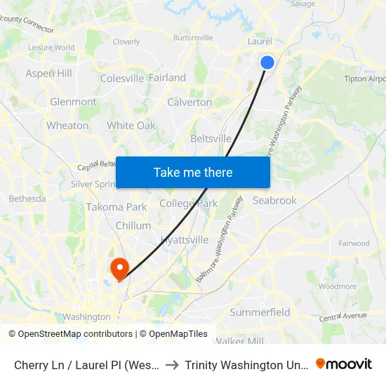 Cherry Ln / Laurel Pl (Westbound) to Trinity Washington University map