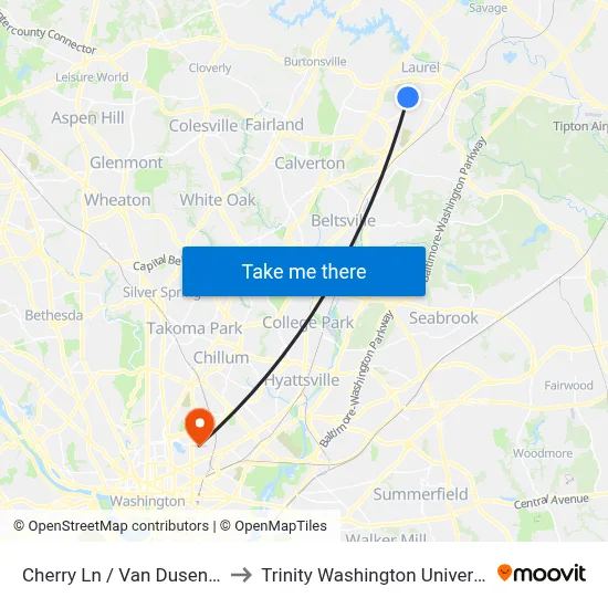 Cherry Ln / Van Dusen Rd to Trinity Washington University map
