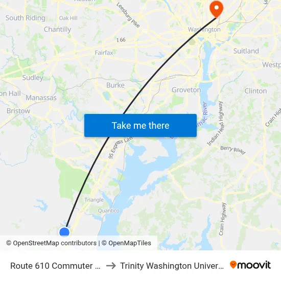 Route 610 Commuter Lot to Trinity Washington University map