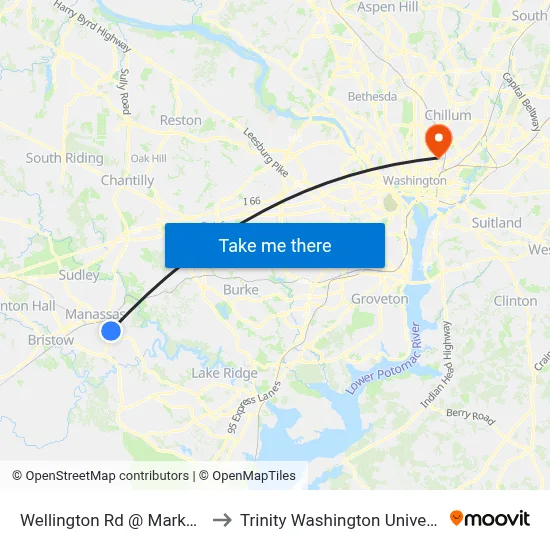Wellington Rd @ Market St to Trinity Washington University map