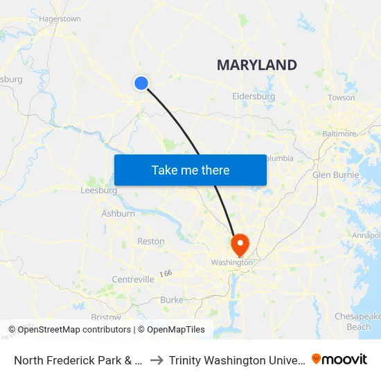 North Frederick Park & Ride to Trinity Washington University map