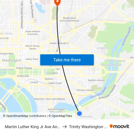Martin Luther King Jr Ave And U Street SE to Trinity Washington University map