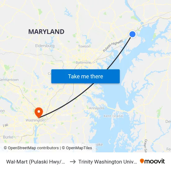 Wal-Mart (Pulaski Hwy/Us 40) to Trinity Washington University map