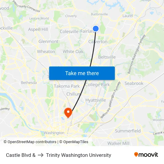 Castle Blvd & to Trinity Washington University map