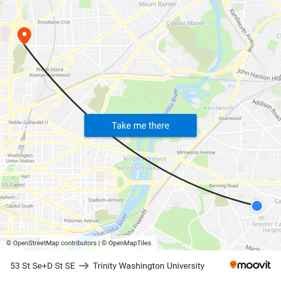 53 St Se+D St SE to Trinity Washington University map