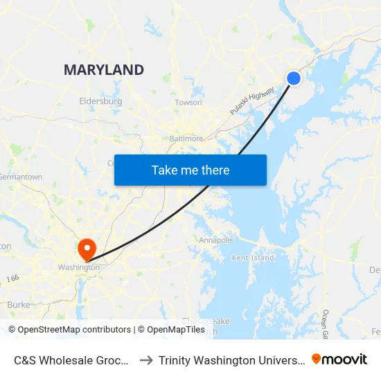 C&S Wholesale Grocers to Trinity Washington University map