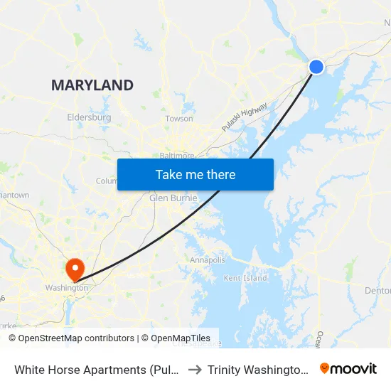 White Horse Apartments (Pulaski Hwy/Us 40) to Trinity Washington University map