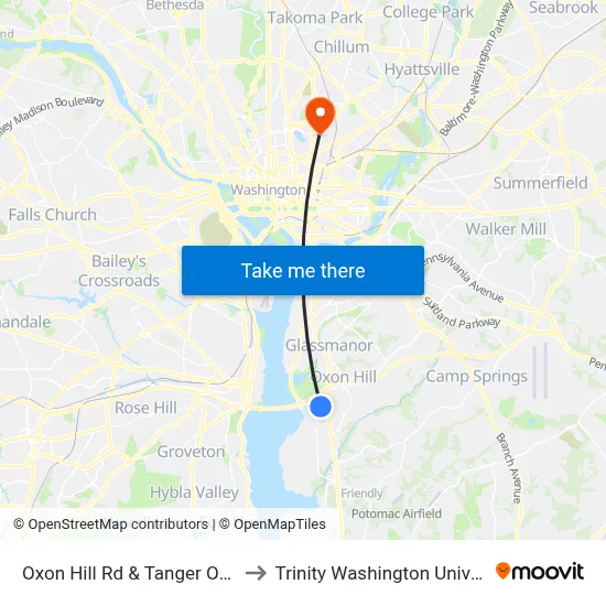 Oxon Hill Rd & Tanger Outlets to Trinity Washington University map