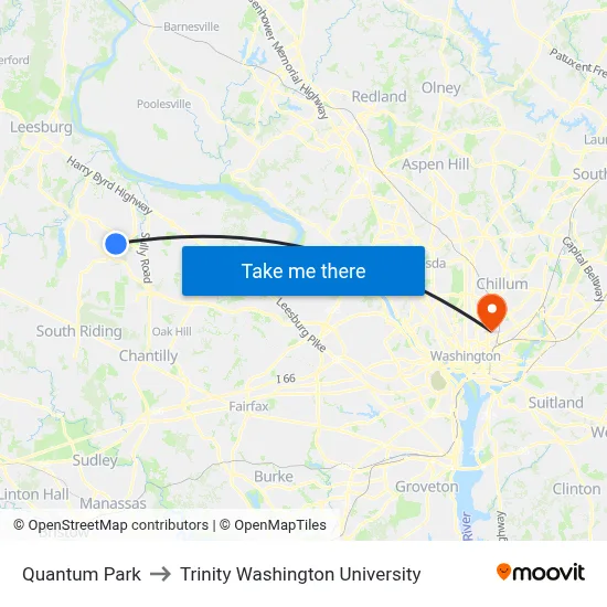 Quantum Park to Trinity Washington University map