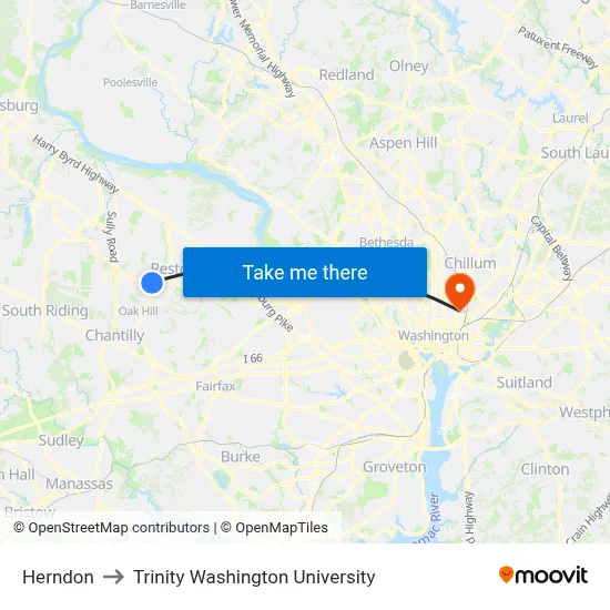 Herndon to Trinity Washington University map