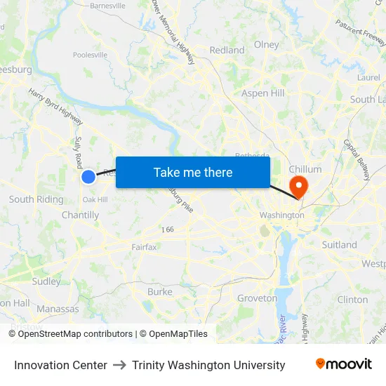 Innovation Center to Trinity Washington University map
