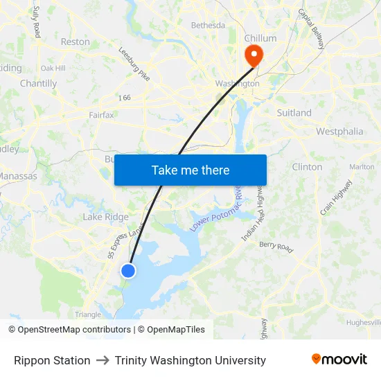 Rippon Station to Trinity Washington University map