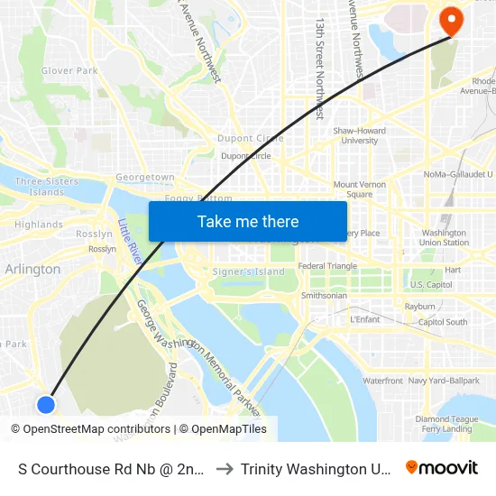 S Courthouse Rd Nb @ 2nd St S Ns to Trinity Washington University map