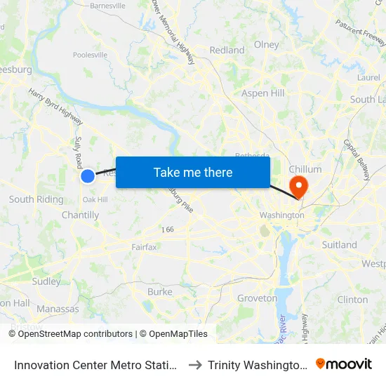 Innovation Center Metro Station - North Bus Bay to Trinity Washington University map