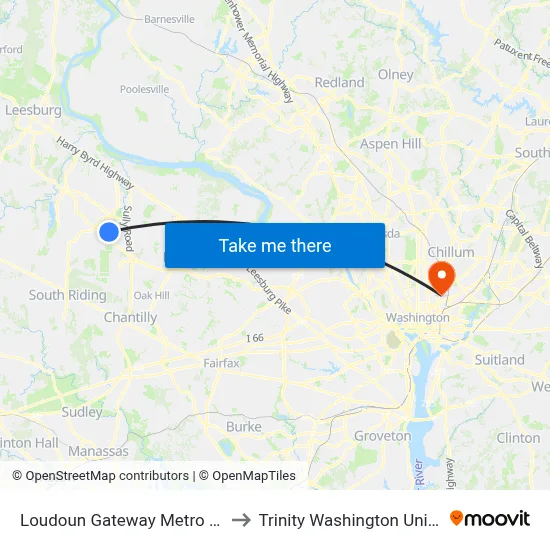 Loudoun Gateway Metro Station to Trinity Washington University map