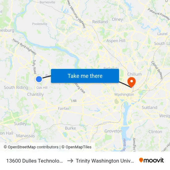 13600 Dulles Technology Dr to Trinity Washington University map