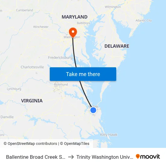Ballentine Broad Creek Station to Trinity Washington University map