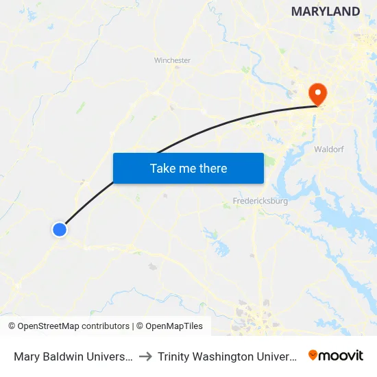 Mary Baldwin University to Trinity Washington University map
