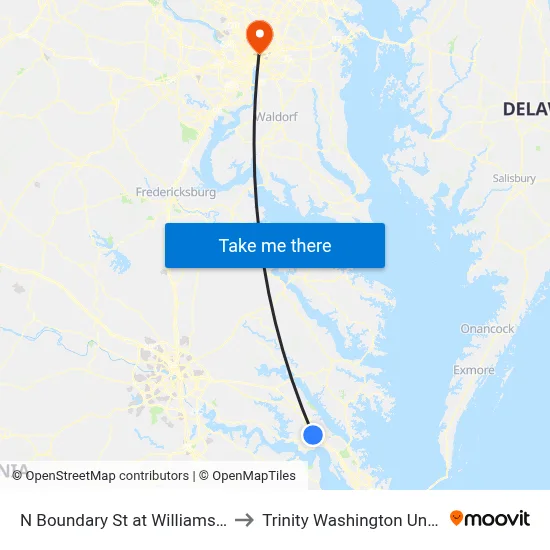 N Boundary St at Williamsburg Tc to Trinity Washington University map