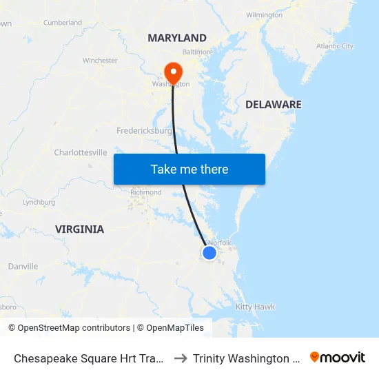 Chesapeake Square Hrt Transfer Station to Trinity Washington University map