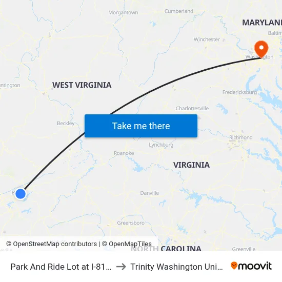 Park And Ride Lot at I-81 Exit 5 to Trinity Washington University map