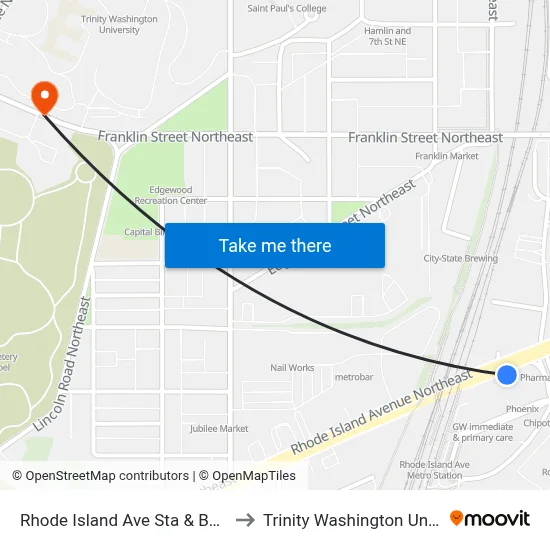 Rhode Island Ave Sta & Bus Bay A to Trinity Washington University map