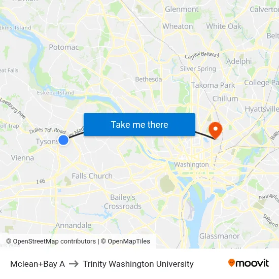 Mclean+Bay A to Trinity Washington University map