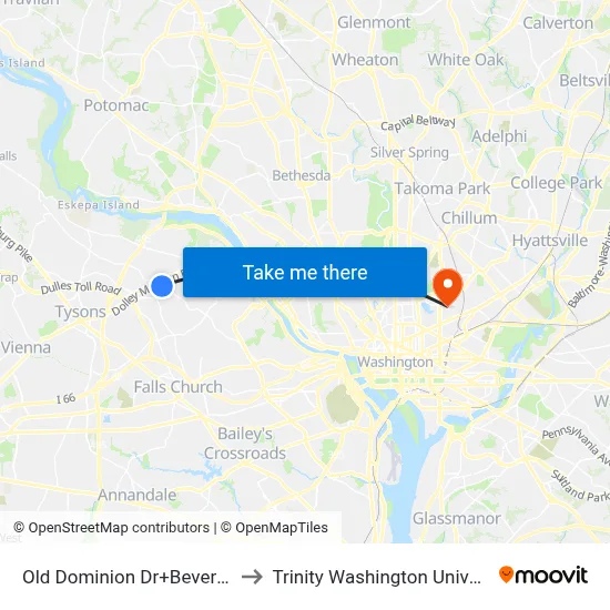 Old Dominion Dr+Beverly Rd to Trinity Washington University map