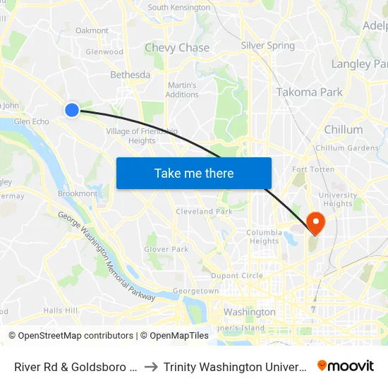 River Rd & Goldsboro Rd to Trinity Washington University map