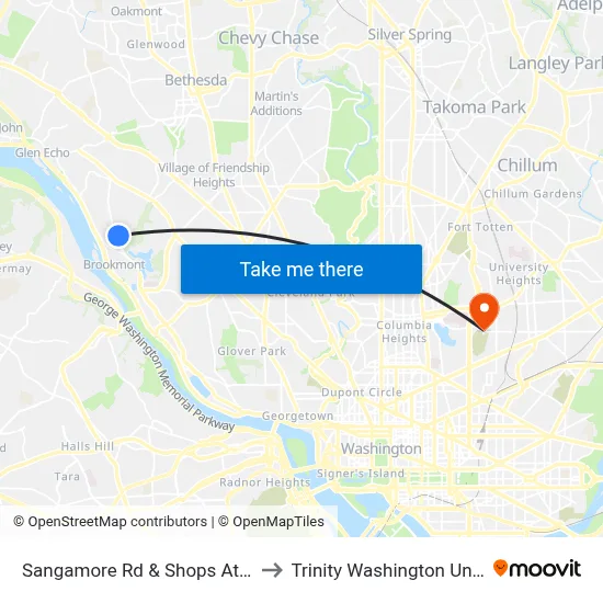 Sangamore Rd & Shops At Sumner to Trinity Washington University map