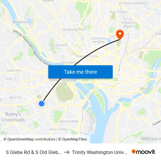 S Glebe Rd & S Old Glebe Rd to Trinity Washington University map