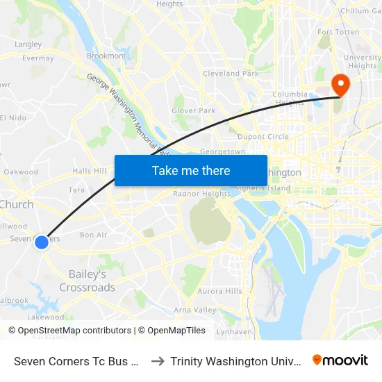 Seven Corners Tc Bus Bay C to Trinity Washington University map