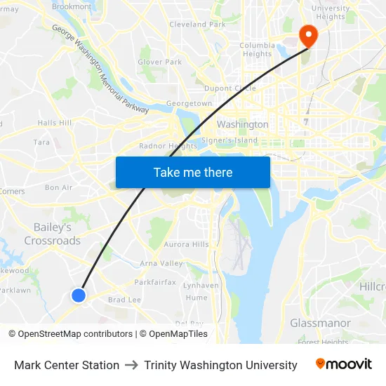 Mark Center Station to Trinity Washington University map
